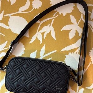 Lug Black Quilted Crossbody Bag with Geometric Design